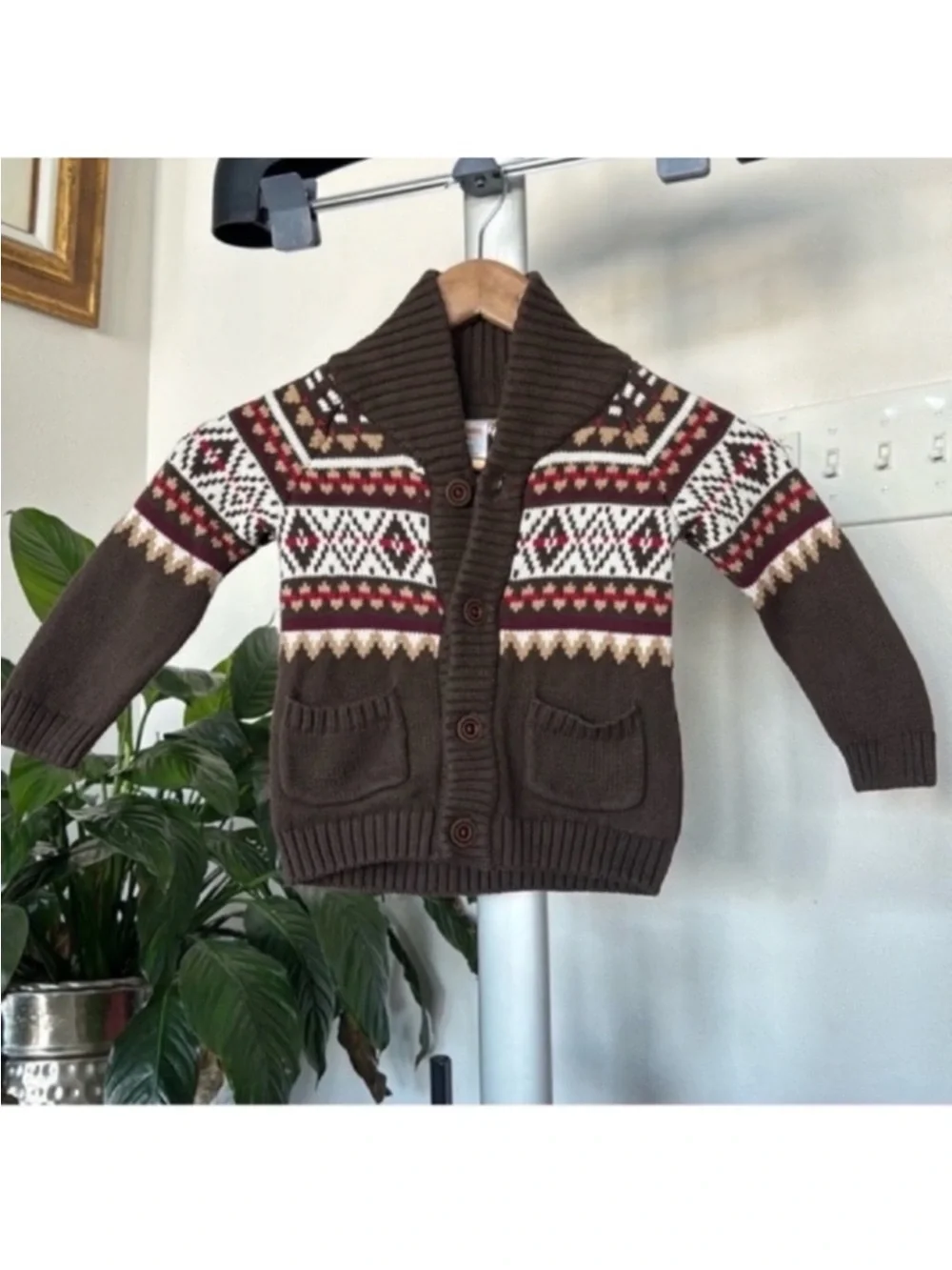 Gymboree Boys/Kids Knit Fair Isle Sweater Cardigan Sz 2T Button Down Brown Red